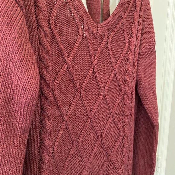 Cupcake Clothing Ltd. Burgundy V-Neck Cable Sweater With Tie Back NWT Si… - Picture 4 of 12